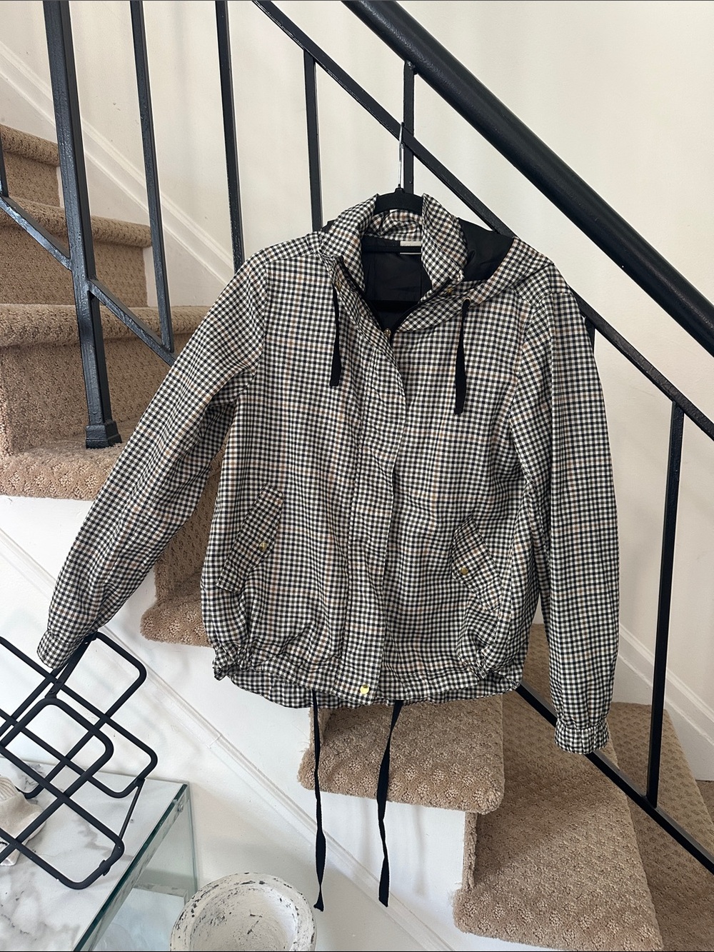 Plaid cinched windbreaker
